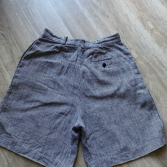 Vintage 100% Linen Black & White Checkered Print Skater Y2K 90s 80s Shorts - Picture 7 of 9